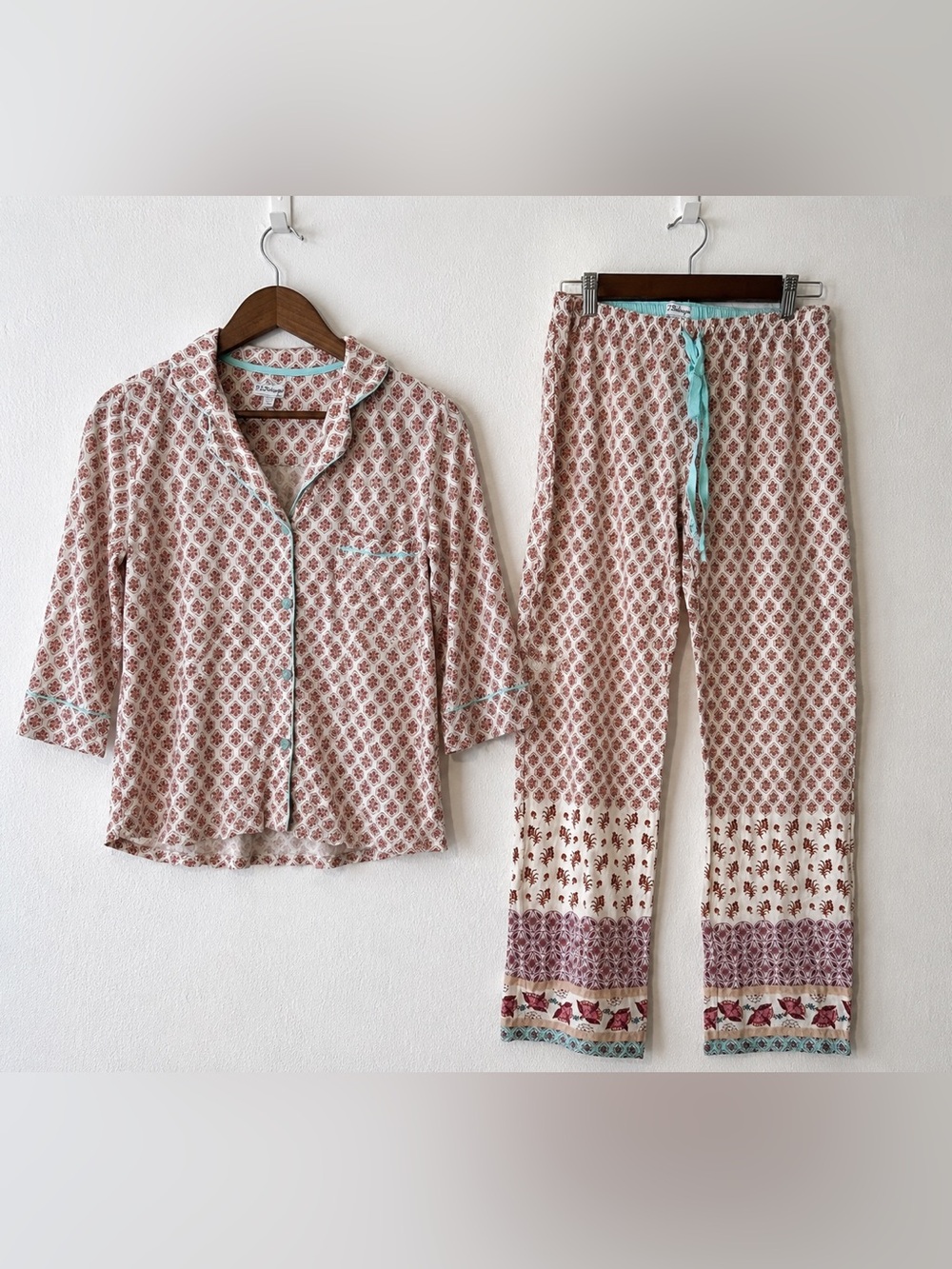 PJ Salvage Pajama Set Small Boho Floral Print Button Front Top & Lounge Pants - Picture 1 of 13